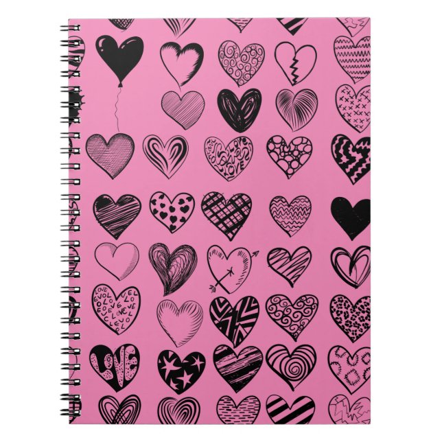 Adorable Black Heart Scribble Drawing Notebook (Front)