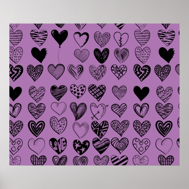 Adorable Black Heart Scribble Drawing Poster (Front)