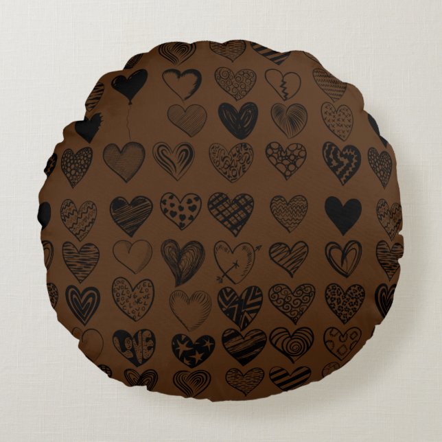 Adorable Black Heart Scribble Drawing Round Pillow (Front)