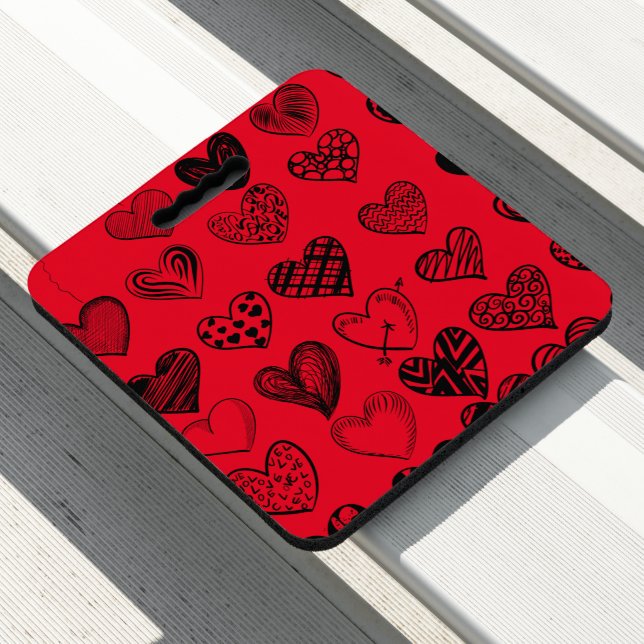 Adorable Black Heart Scribble Drawing Seat Cushion (In Situ)