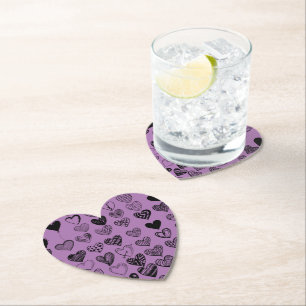 Adorable Black Heart Scribble Drawing Square Paper Paper Coaster