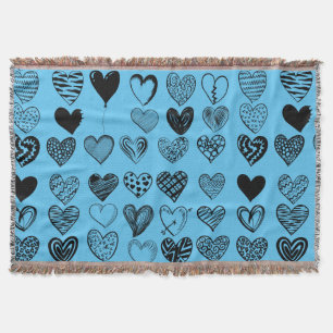 Adorable Black Heart Scribble Drawing Throw Blanke Throw Blanket