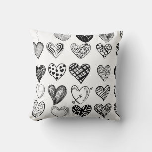 Adorable Black Heart Scribble Drawing Throw Pillow