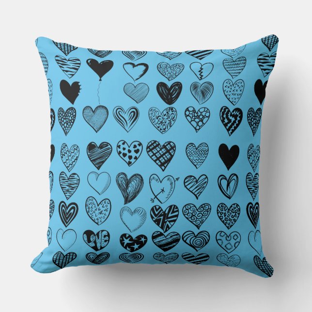Adorable Black Heart Scribble Drawing Throw Pillow (Front)