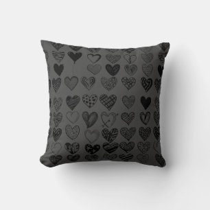 Adorable Black Heart Scribble Drawing Throw Pillow