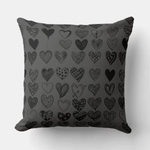 Adorable Black Heart Scribble Drawing Throw Pillow