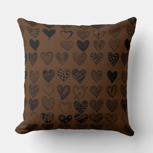 Adorable Black Heart Scribble Drawing Throw Pillow (Front)