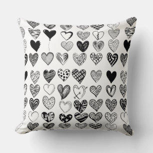 Adorable Black Heart Scribble Drawing Throw Pillow