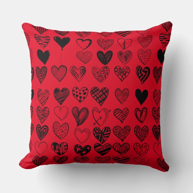 Adorable Black Heart Scribble Drawing Throw Pillow (Front)