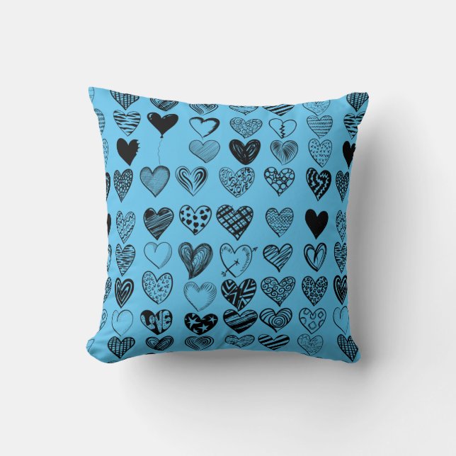 Adorable Black Heart Scribble Drawing Throw Pillow (Front)