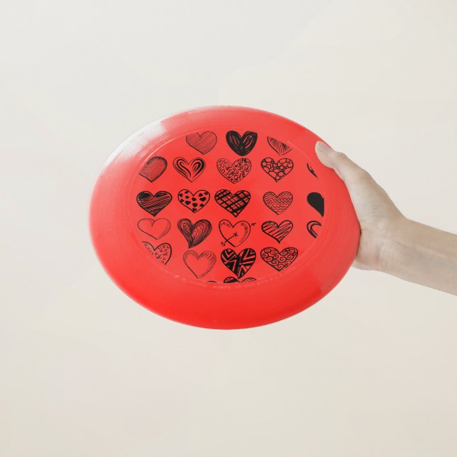 Adorable Black Heart Scribble Drawing Wham-O Frisbee (In Hand)