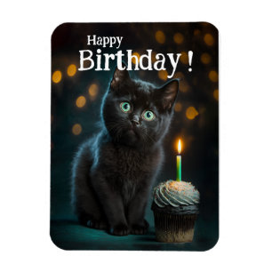 Adorable Black Kitten Birthday, Customizable Magnet