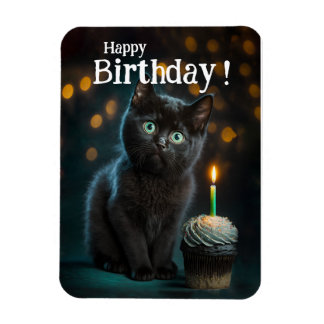 Adorable Black Kitten Birthday, Customizable Magnet