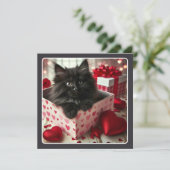 Adorable Black Kitten in Box Funny Valentine  Holiday Card (Standing Front)