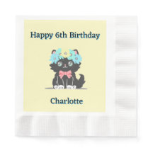 Adorable Black Kitty Birthday Paper Napkin