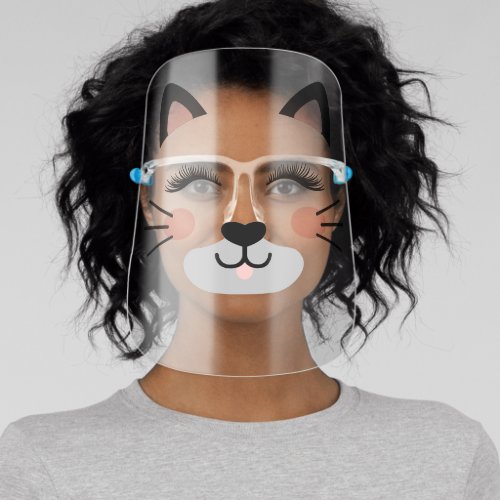 Adorable Black Kitty Cat Face Ears Lashes Whiskers Face Shield