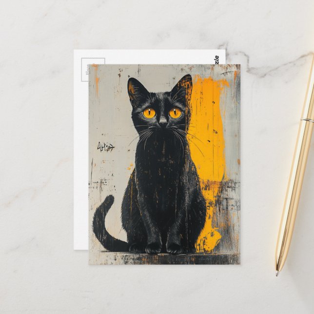 adorable black kitty grunge postcard (Front/Back In Situ)