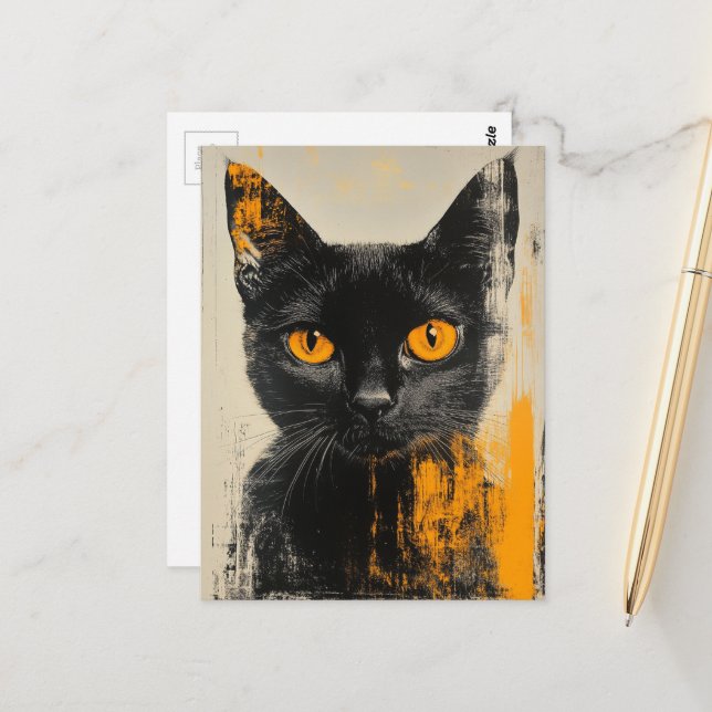 adorable black kitty postcard (Front/Back In Situ)