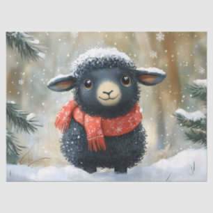 Adorable Black Lamb With Red Scarf Decoupage Tissue Paper