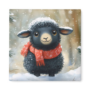 Adorable Black Lamb With Red Scarf Magnet