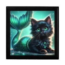 “Adorable Black Mermaid Kitten with Green Eyes"
