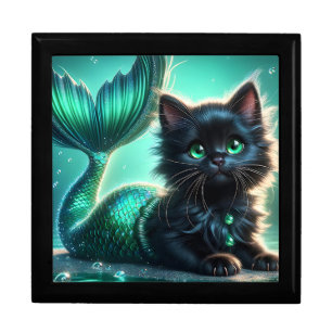 “Adorable Black Mermaid Kitten with Green Eyes" Gift Box