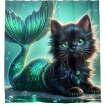 “Adorable Black Mermaid Kitten with Green Eyes"