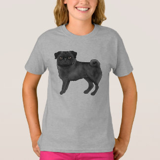Adorable Black Pug Dog Breed Design Illustration T-Shirt