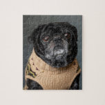 Adorable black pug in a sweater jigsaw puzzle<br><div class="desc">Adorable black pug dog in a sweater</div>