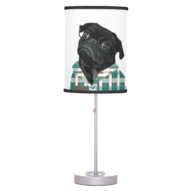 Adorable Black Pug With Glasses and Shirt Table Lamp (Front)