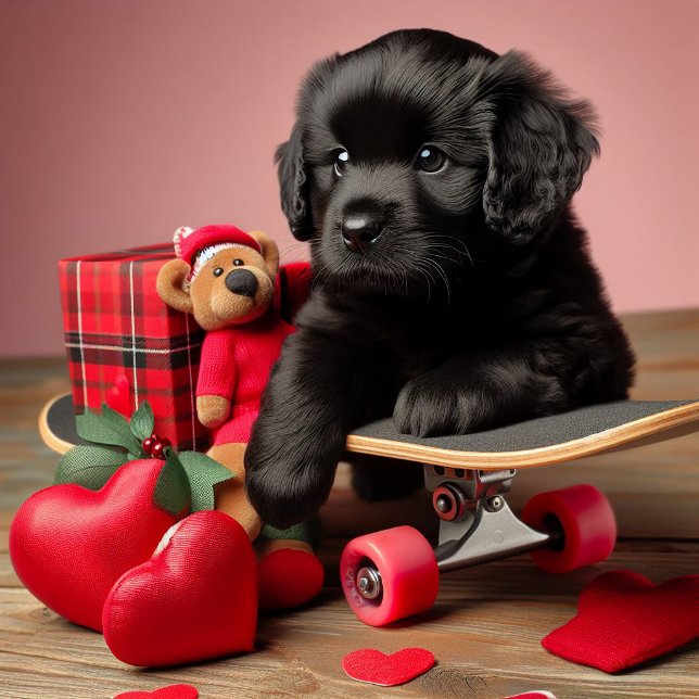 Adorable Black Puppy Funny Valentine  Holiday Card