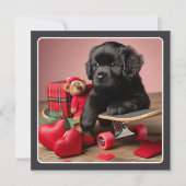 Adorable Black Puppy Funny Valentine  Holiday Card (Front)