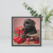 Adorable Black Puppy Funny Valentine  Holiday Card (Standing Front)
