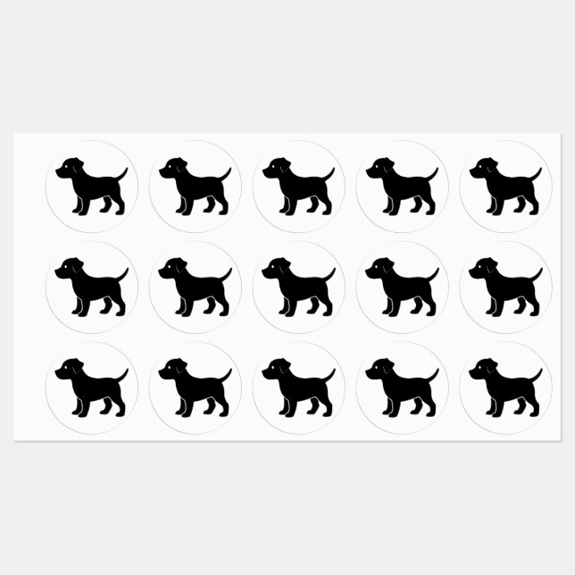 Adorable Black Puppy Silhouette Vinyl Labels (Sheet)