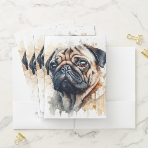 ADORABLE BLACK & TAN PUG DOG FACE POCKET FOLDER