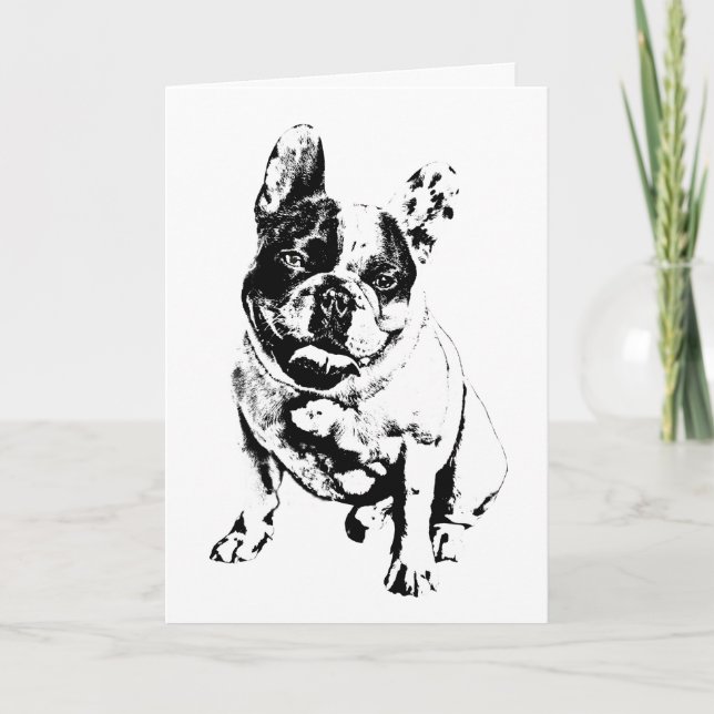 Adorable Black/White Bulldog Greeting Card (Front)