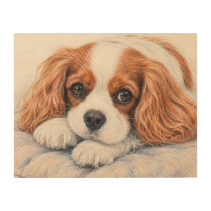 Adorable Blenheim Cavalier King Charles Spaniel Re Wood Wall Art