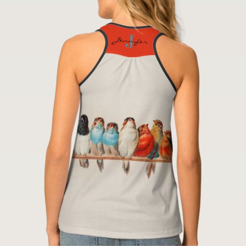 Adorable Blue and Red Birds Watercolor Customized Tank Top