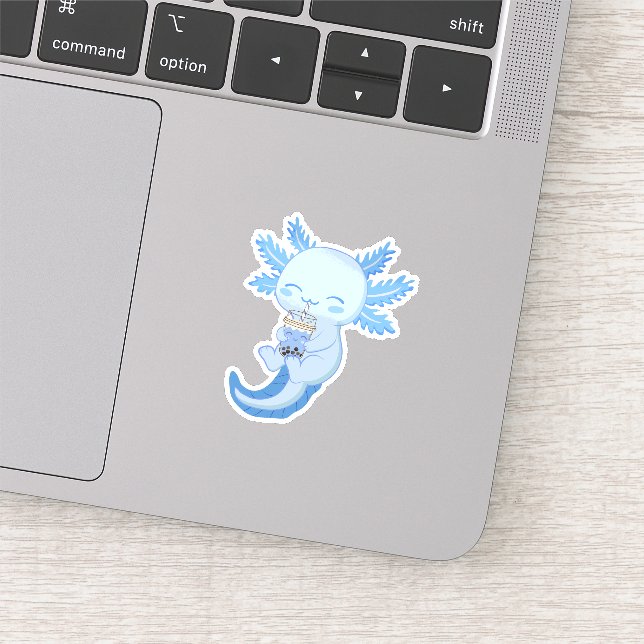 Adorable Blue Axolotl Boba Bubble Tea Sticker (Detail)
