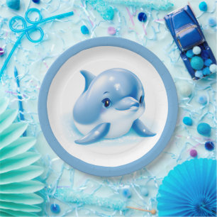 Adorable Blue Baby Dolphin Paper Plates