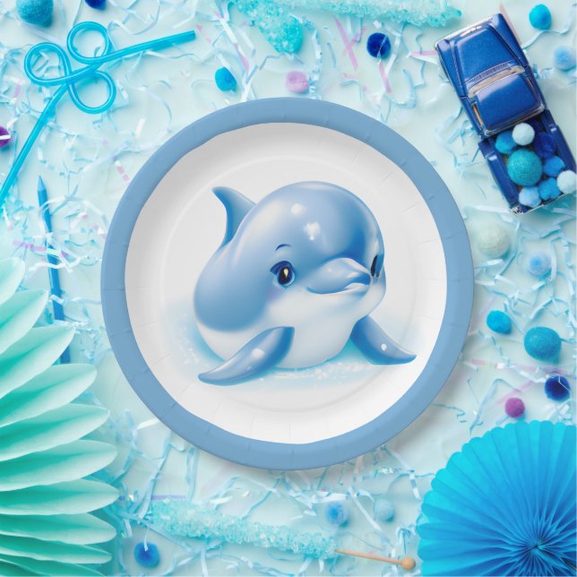 Adorable Blue Baby Dolphin Paper Plates (Party)