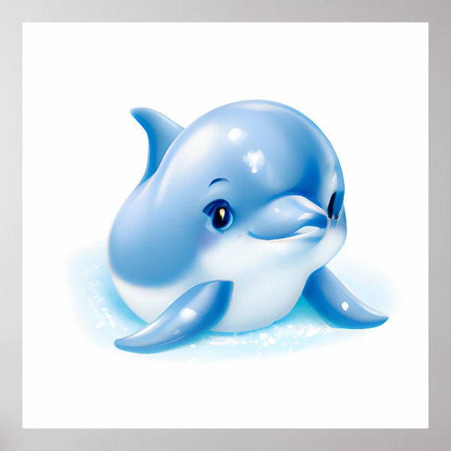 Adorable Blue Baby Dolphin Poster (Front)