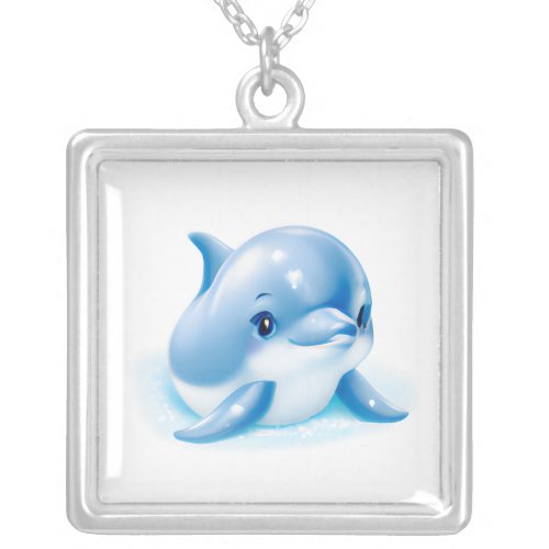 Adorable Blue Baby Dolphin Silver Plated Necklace