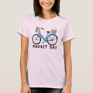 Adorable Blue Bicycle Farmers Market Shopping T-Shirt