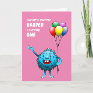 Adorable Blue Creature holding Balloons Invitation