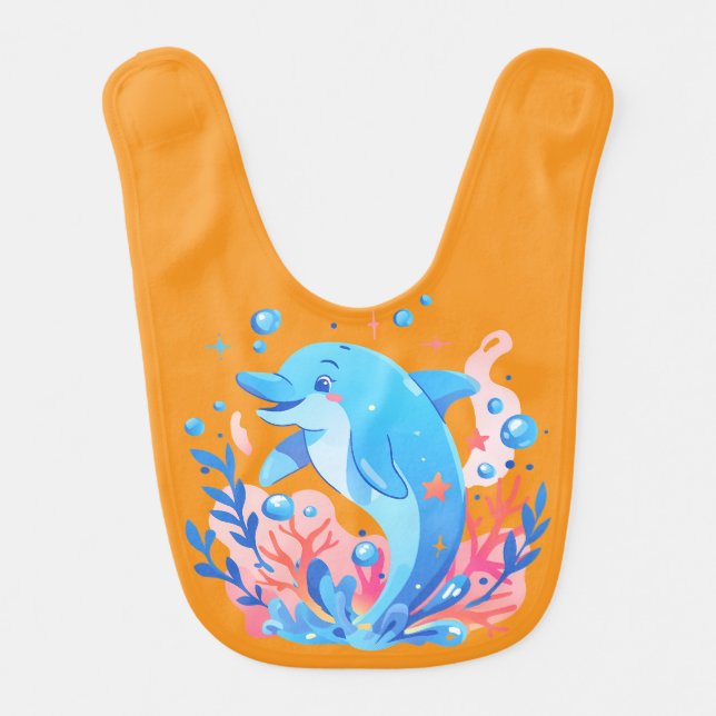 Adorable Blue Dolphin Baby Bodysuit Baby Bib (Front)