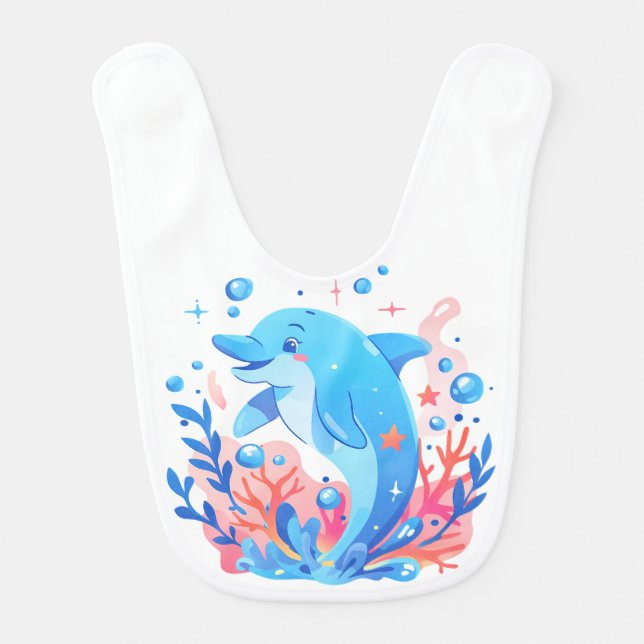 Adorable Blue Dolphin Baby Bodysuit Baby Bib (Front)
