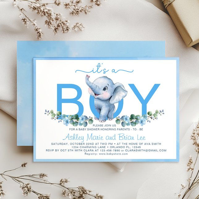 Adorable Blue Elephant Baby Shower Invitation – Cu (It's A Boy Baby Shower Invite)