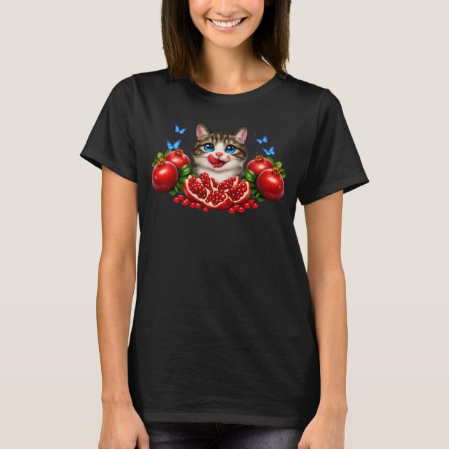 Adorable Blue-Eyed Cat with Pomegranates  T-Shirt (Front)