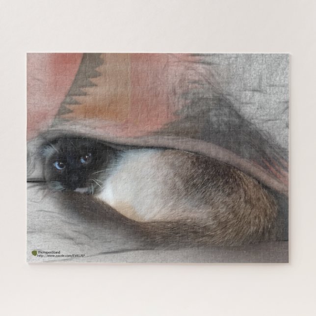 Adorable Blue Eyed Siamese Kitten Peeking Out Jigsaw Puzzle (Horizontal)